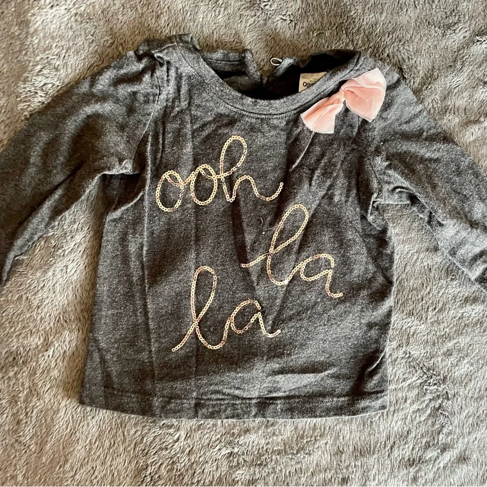 Bundle of 3: NWOT headband + “Ooh la la” shirt,dark gray & light pink size 6-9M